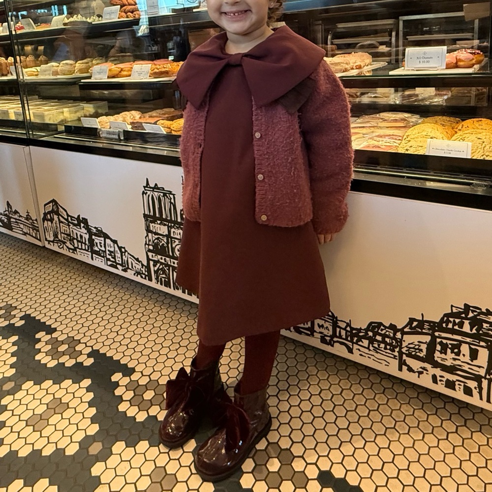 Zara Kids Dress with Bow in Deep Burgundy - Picture 2 of 8